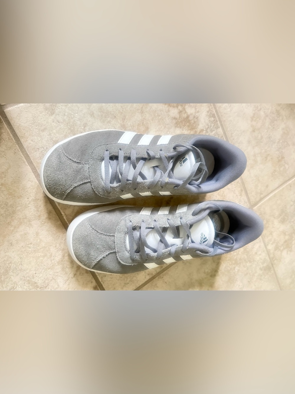 adidas Gray Suede Sneakers with White Stripes